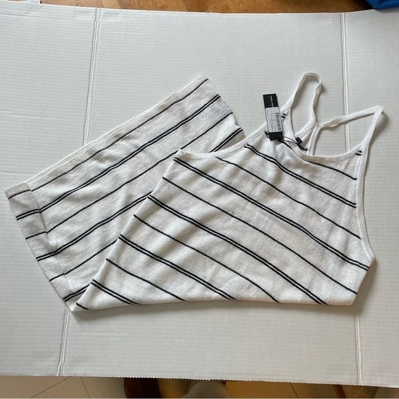 360 SWEATER Italian Yarn Striped Racer Back  100% Linen MIDI Dress - Picture 3 of 8